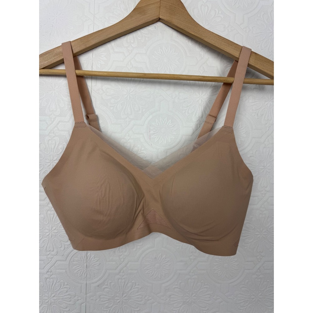 Honeylove Crossover Bra Tan Nude Wireless Mesh Trim Smoothing Bralette Size M